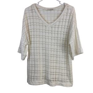 Zara Collection Women's Sz M White Knit Short Sleeve V-Neck Pullover Sweater Top